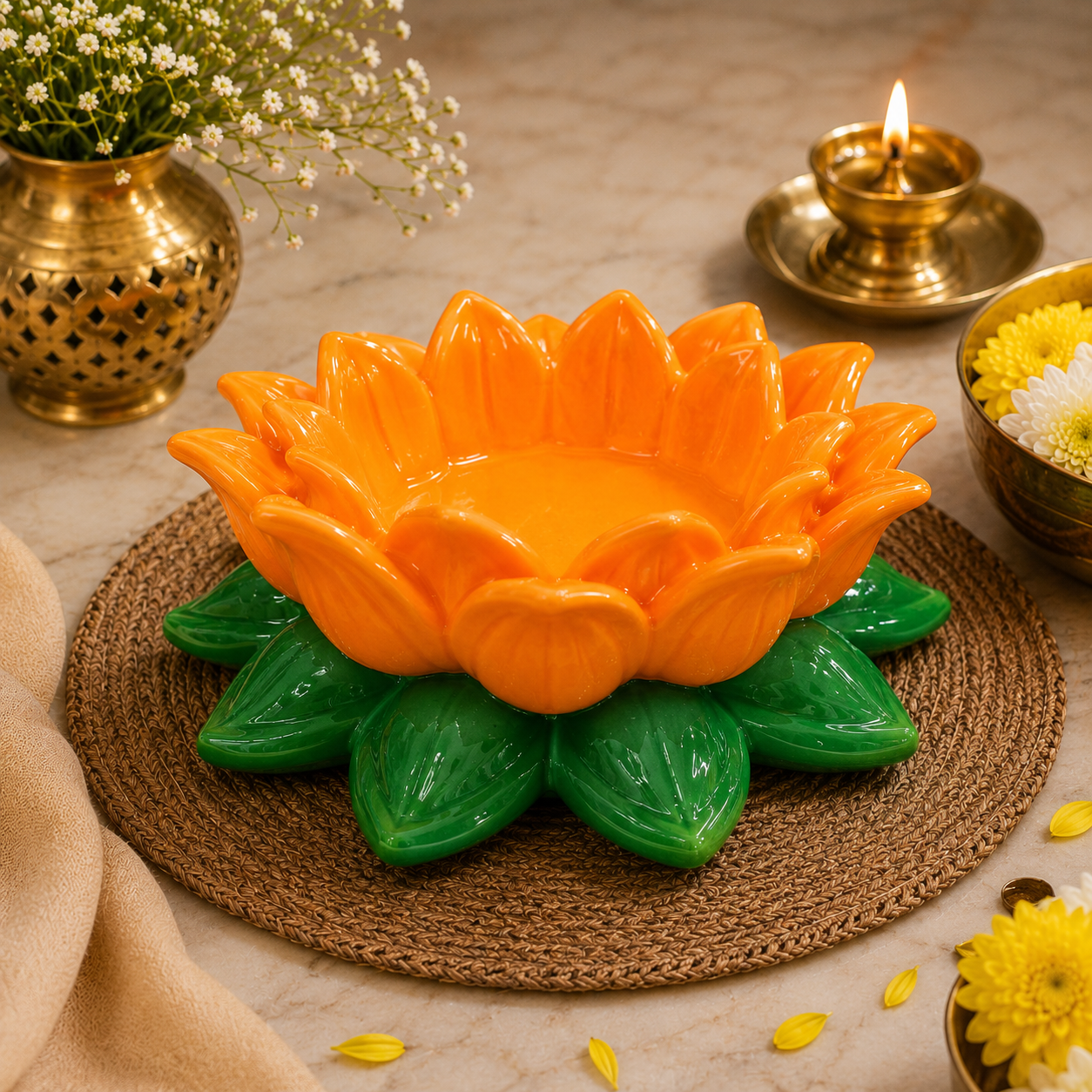 Mango Green Lotus Aasan-Urli bowl for idols.