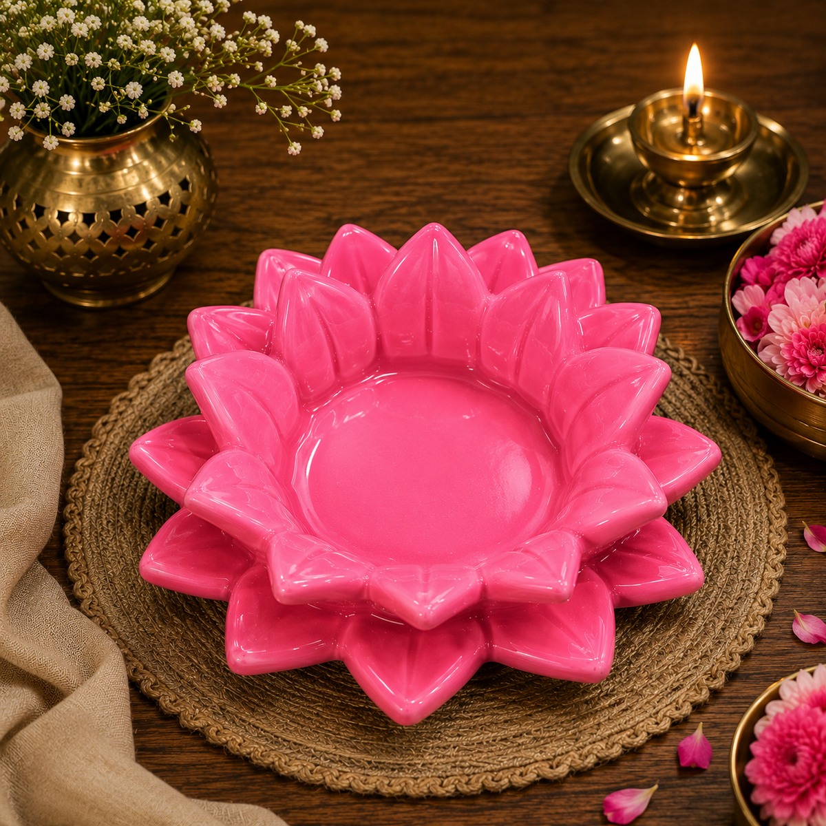 Pink Lotus Aasan-Urli bowl for idols.