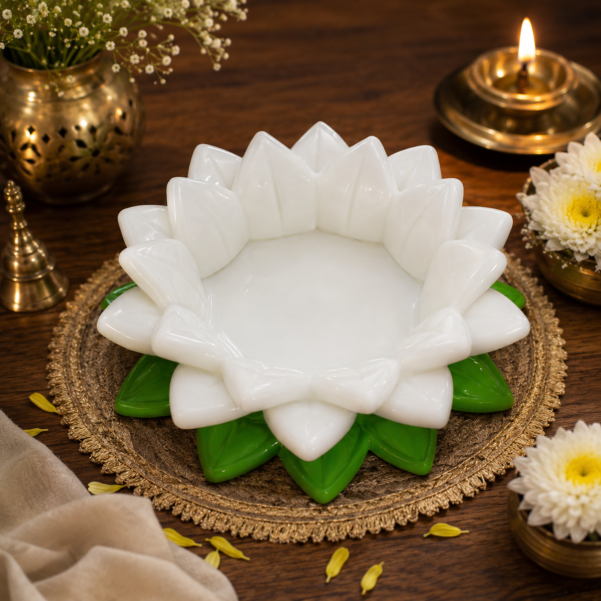 White Green Lotus Aasan-Urli bowl for idols.